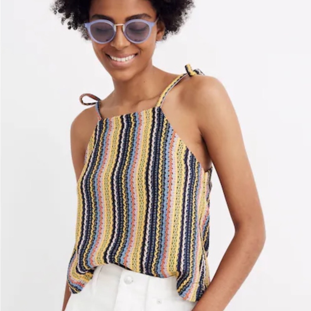Madewell Texture & Thread Rainbow Crochet Tie-Shoulder Striped Tank Top Size M